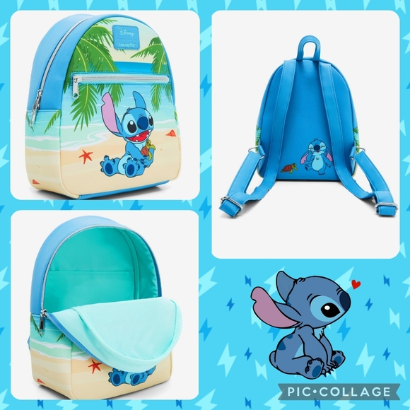 LOUNGEFLY Disney Lilo & Stitch Turtle Beach Mini Backpack & Mini Zipper Wallet - Picture 2 of 12
